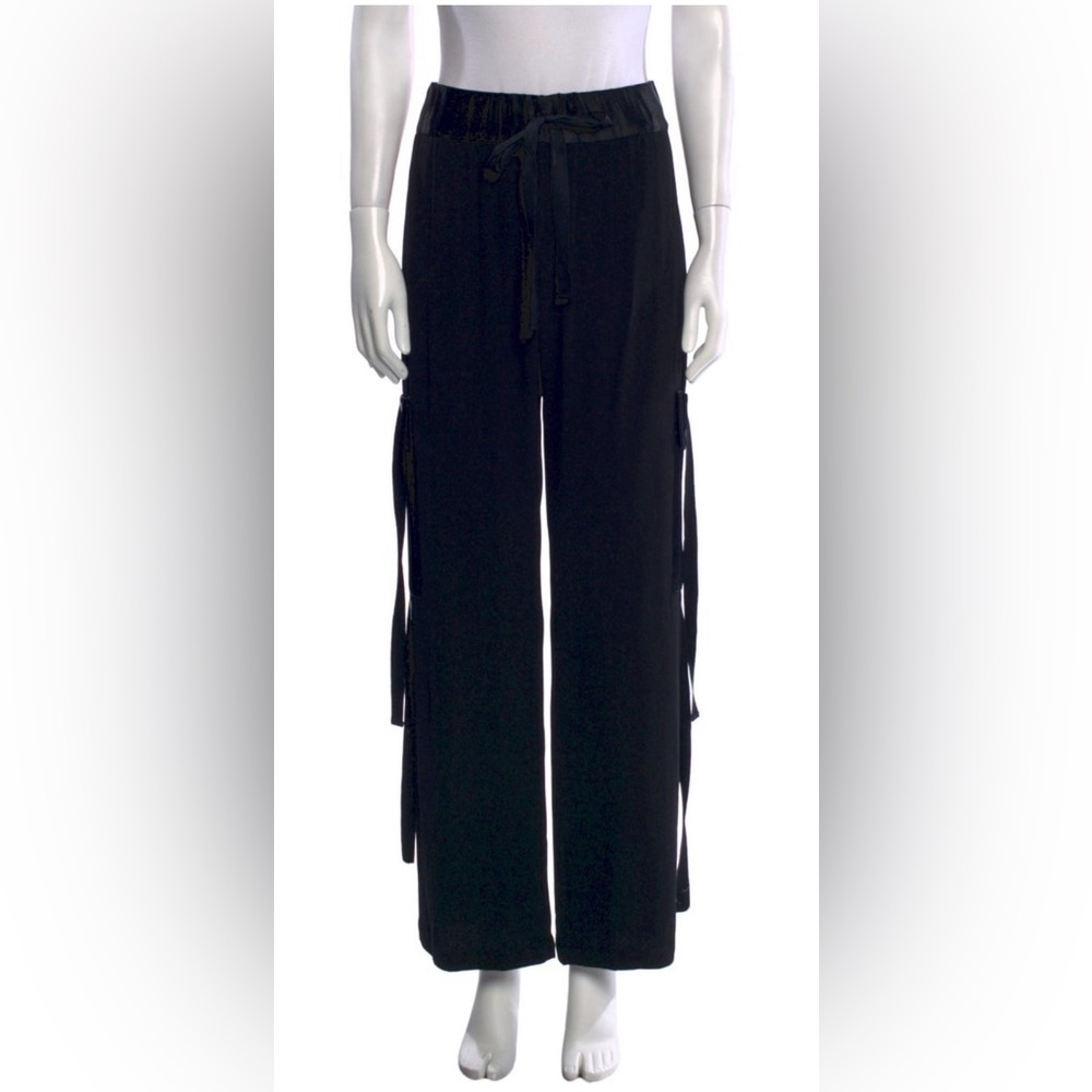 Alexis Elegant Black Wide Leg Trousers with Silk Pockets & Waistband